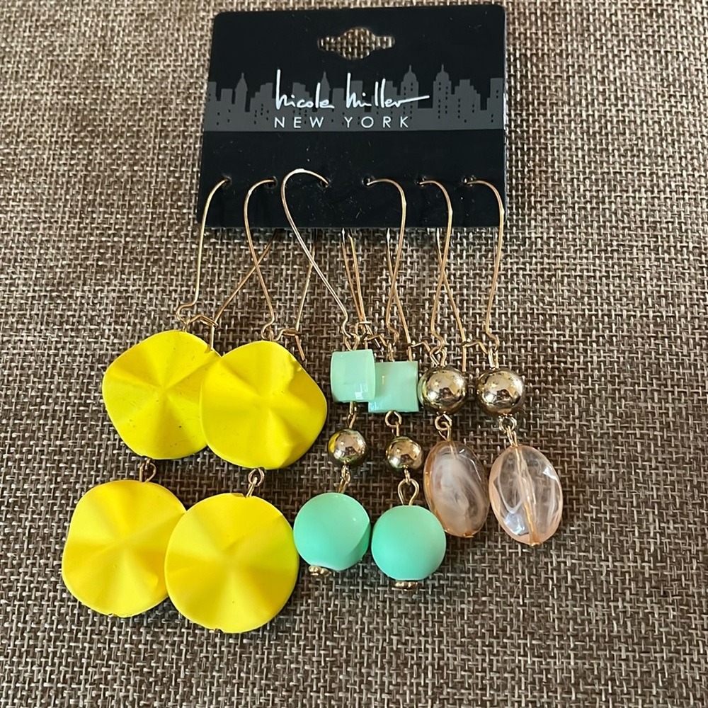 Nicole Miller 3 Three Pair Set of Beaded Earrings, NWT